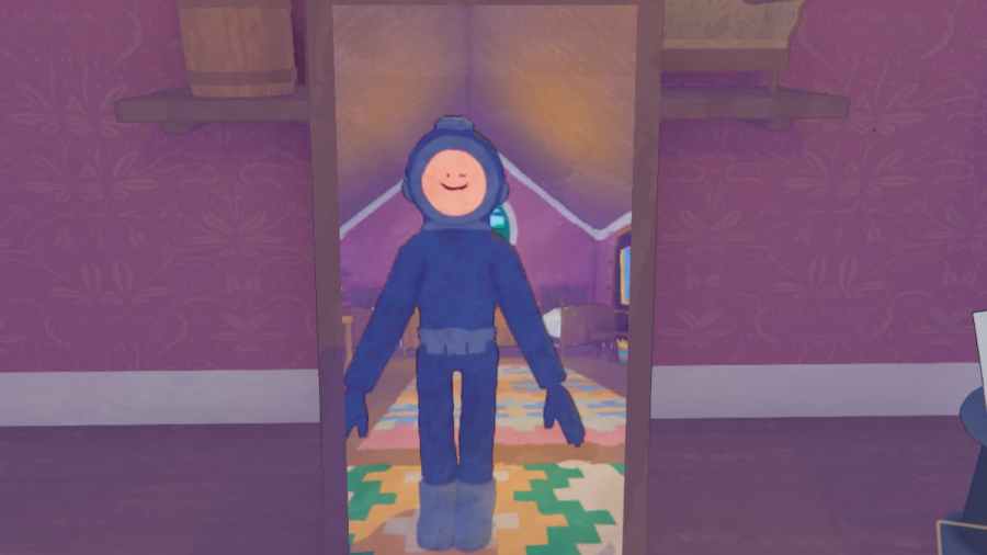 Standing and winking in the mirror of Content Warning