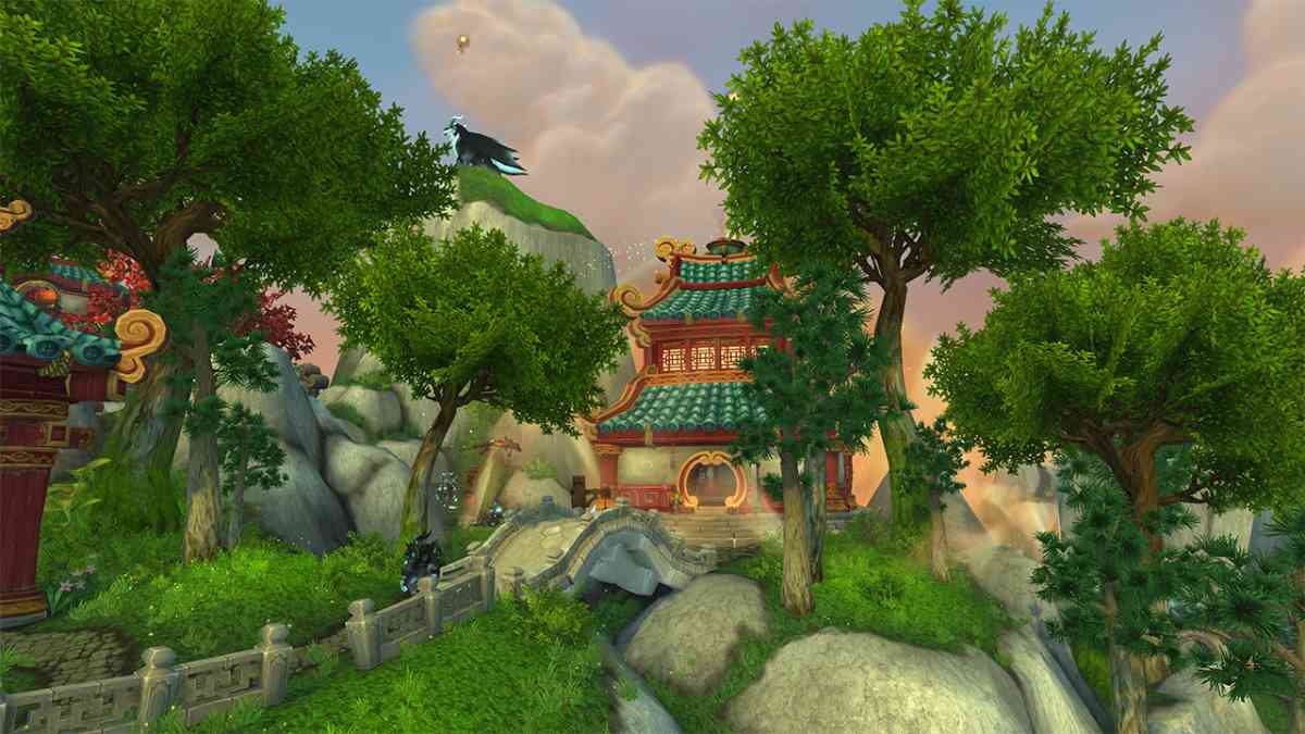 A promotional image showing a building in Pandaria