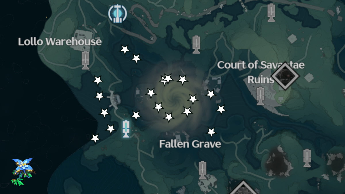 Iris map locations in Fallen Grave area in Wuthering Waves.