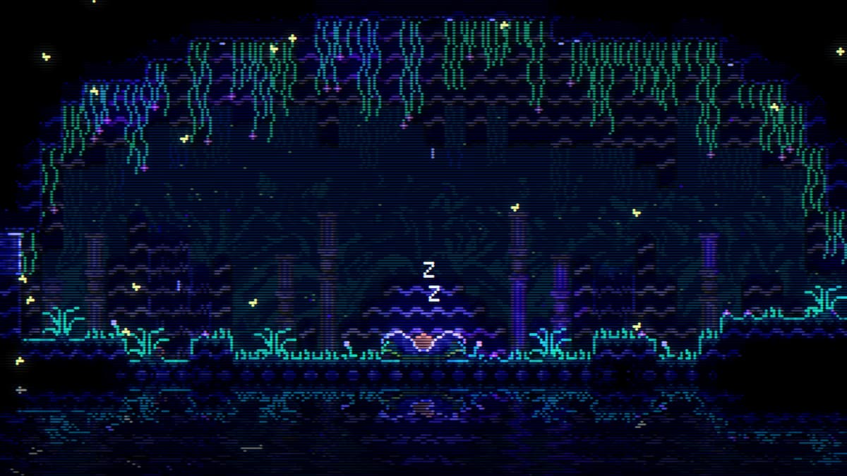 The starting screen featuring your character sleeping in Animal Well.