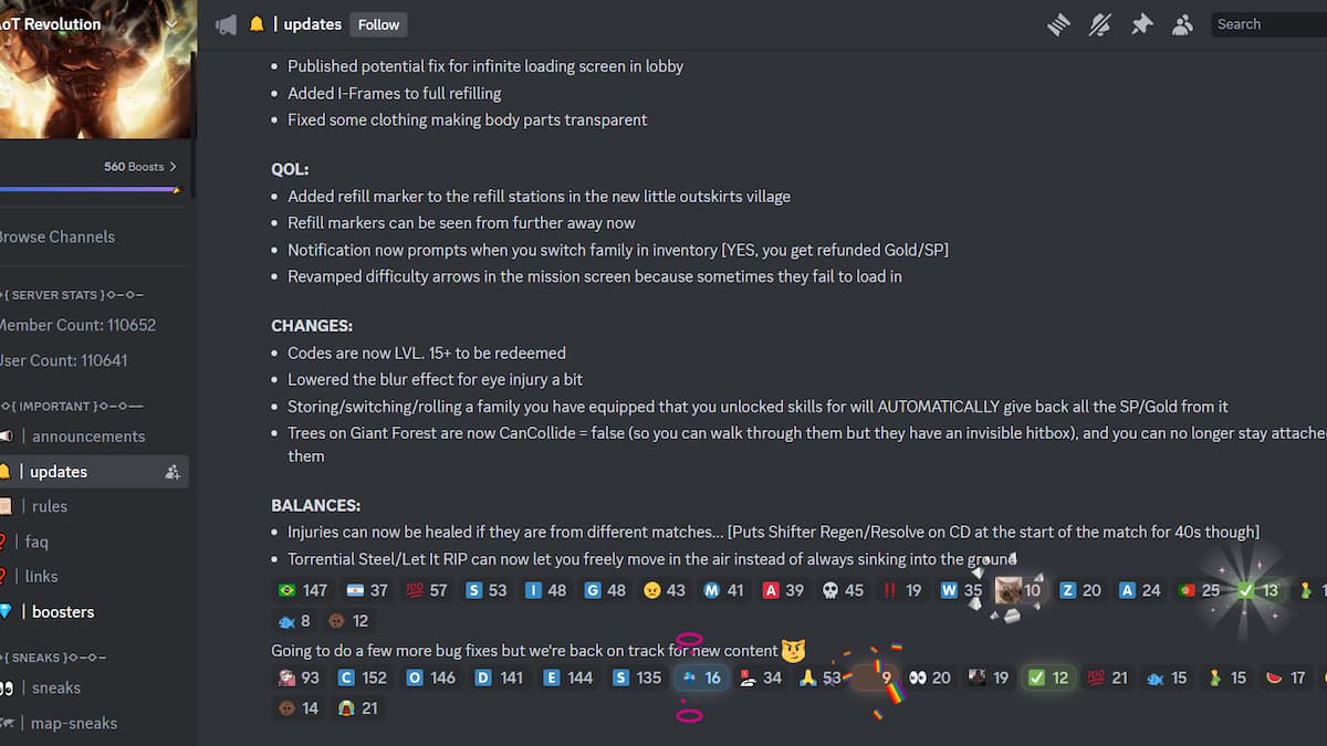 AoT Revolution update channel on Discord