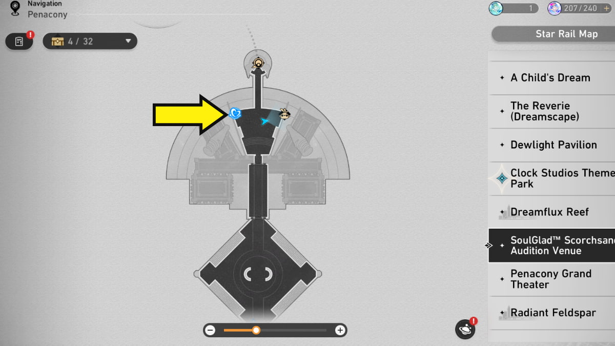 Honkai: Star Rail arrow pointing to crimson calyx location