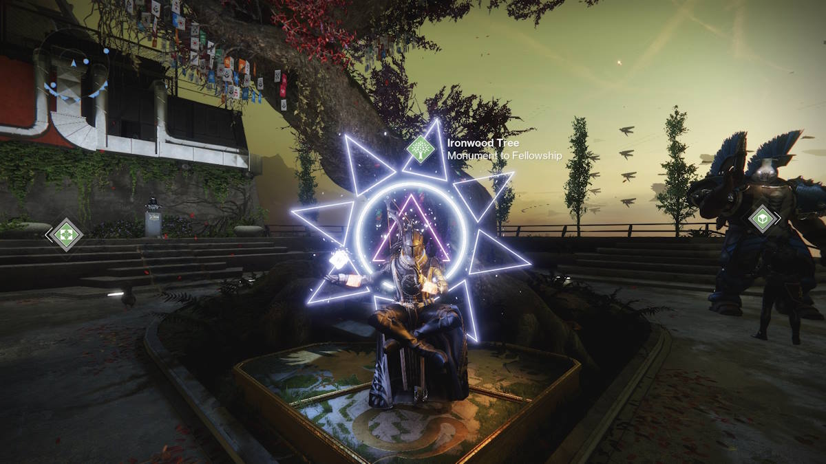 Emoting by the Ironwood Tree in the Tower in Destiny 2.
