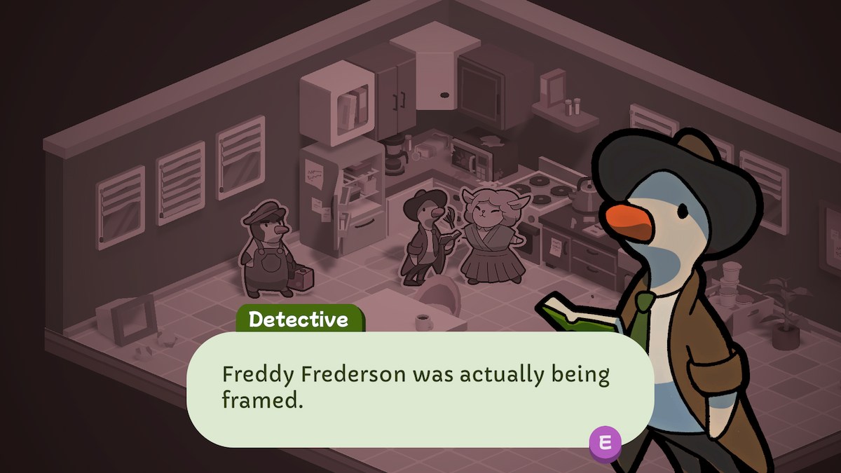 Figuring out that Freddy is being framed in Duck Detective.