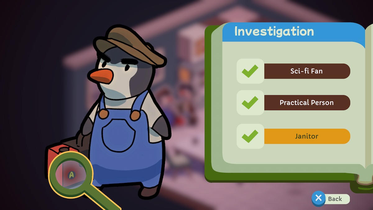 Investigating the penguin in Duck Detective.