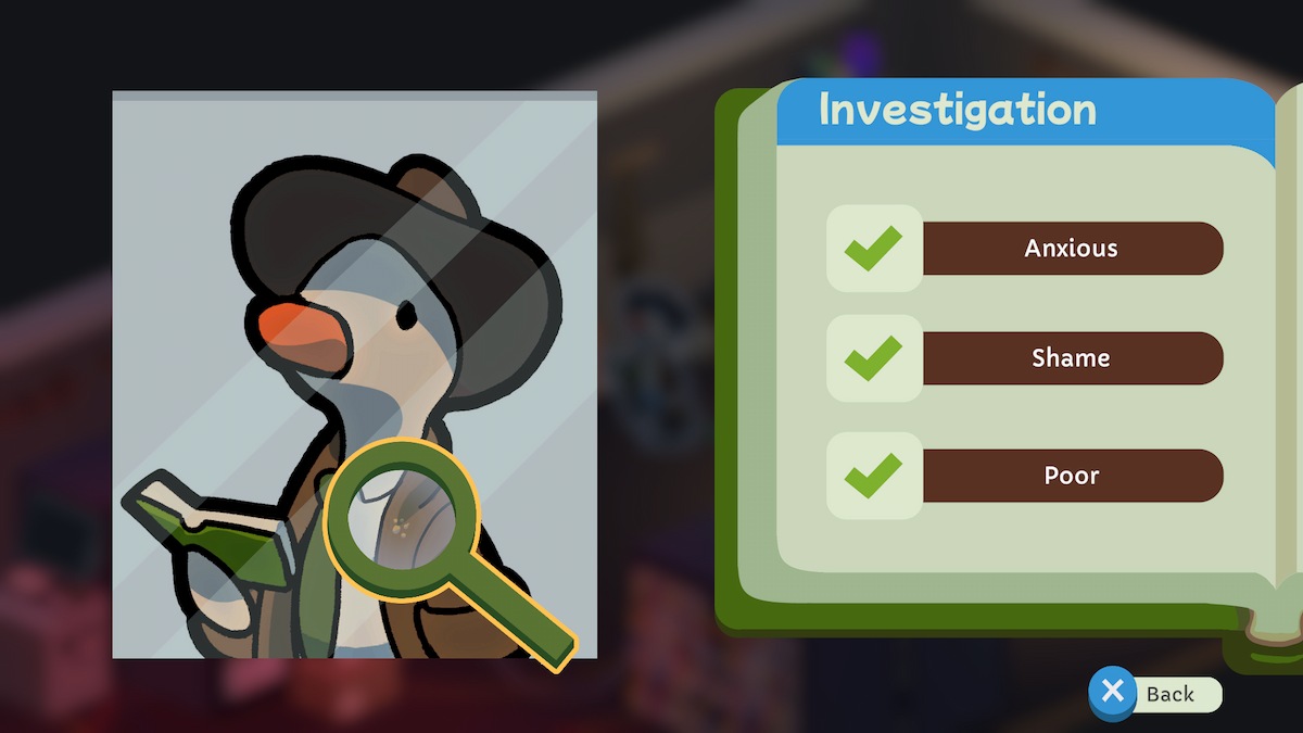 Investigating yourself in Duck Detective.