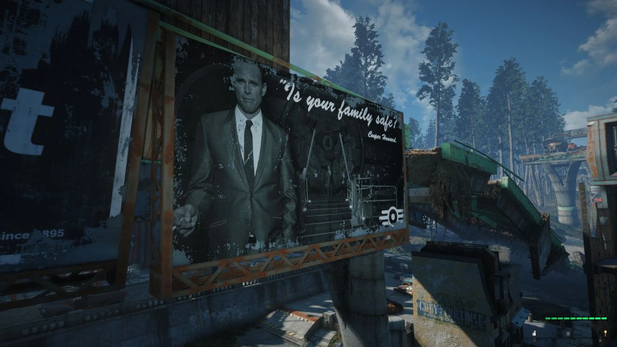 Cooper Howard from the Fallout TV show in a billboard in Fallout 4