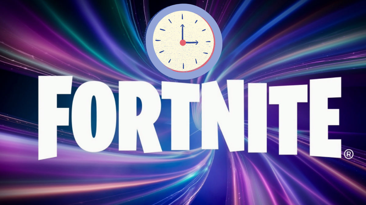 Fortnite logo and a clock above it