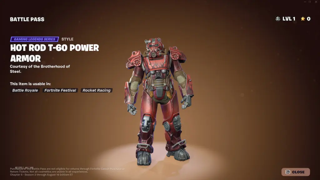 The Fallout-themed Hot Rod T-60 Power Armor skin in Fortnite