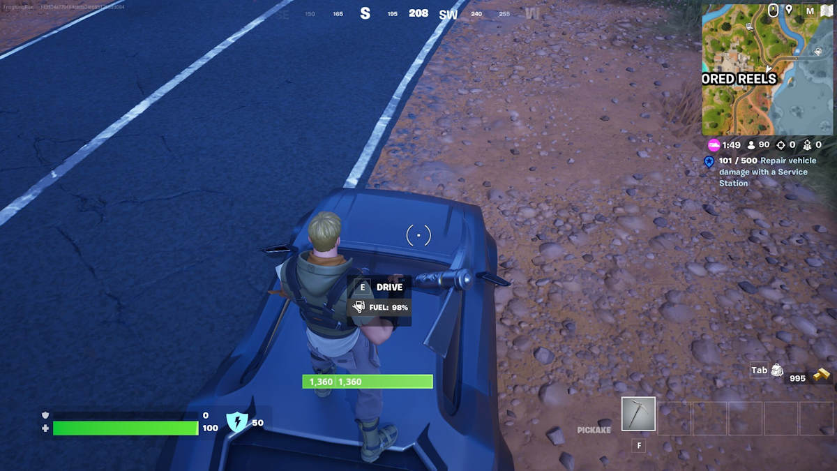 Player entering a car from the roof in Fortnite
