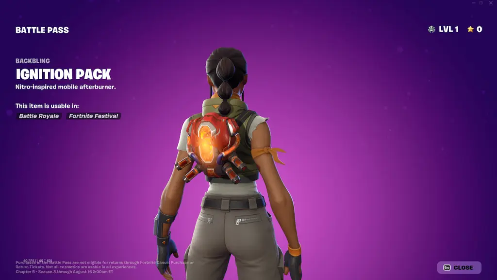 The Fortnite Ignition Pack Backbling cosmetic