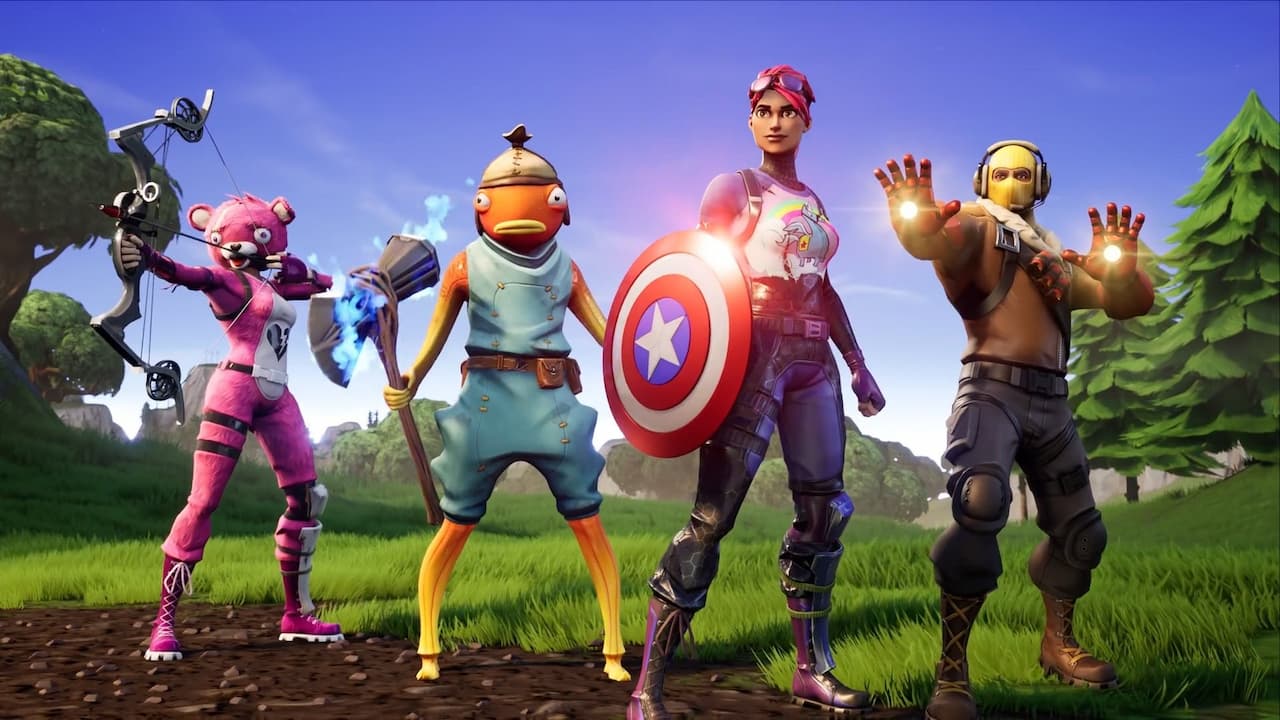 Fortnite characters with Captain America's shield and Iron Man's palm blasters