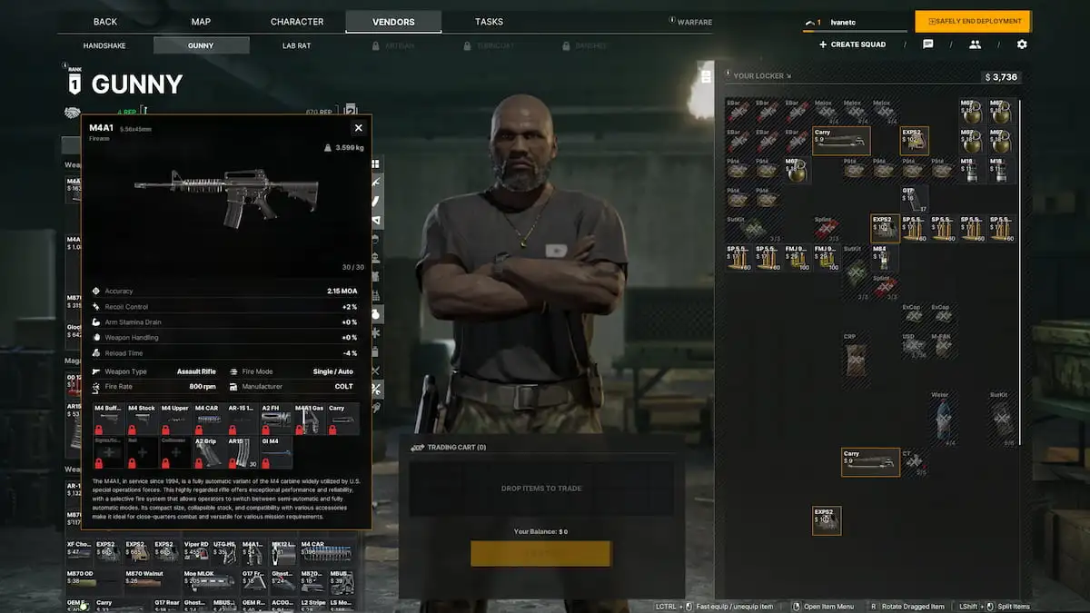 Weapon customization menu while at vendor in Gray Zone Warfare