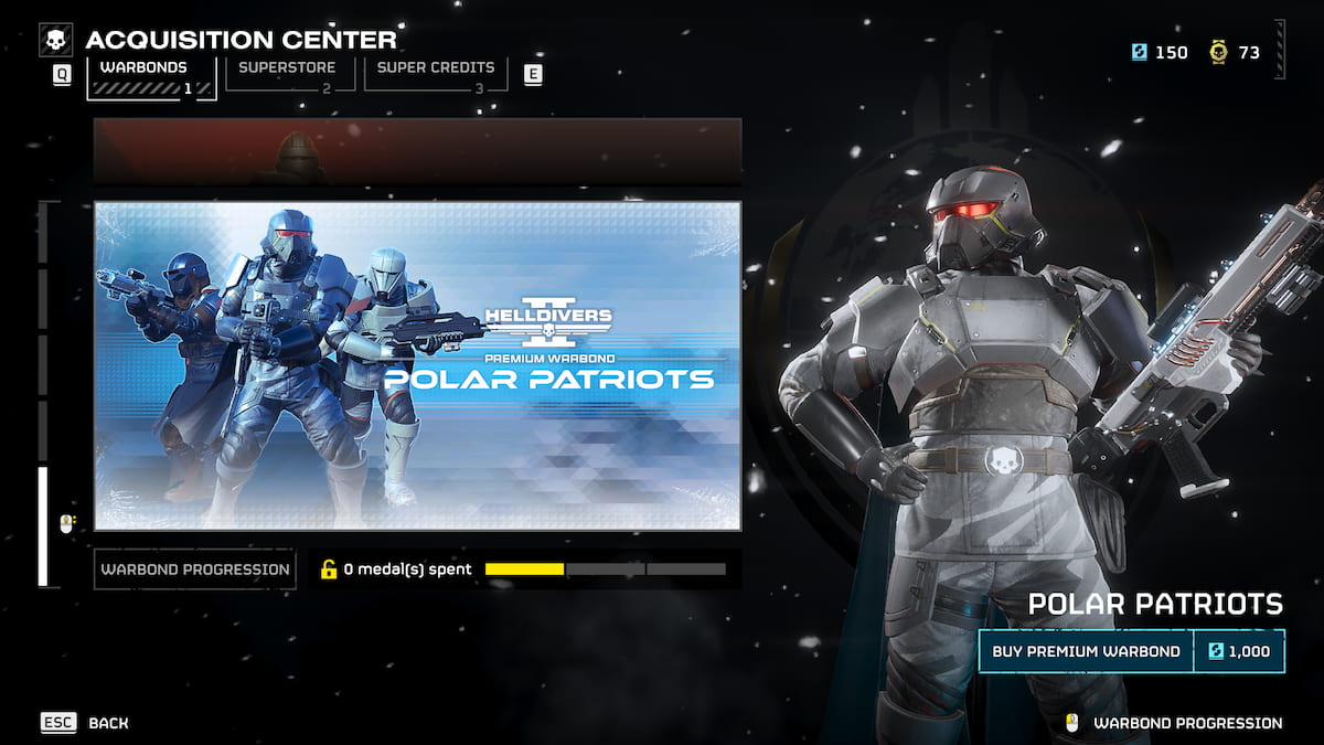 The Polar Patriots Premium Warbond front page screen in Helldivers 2.