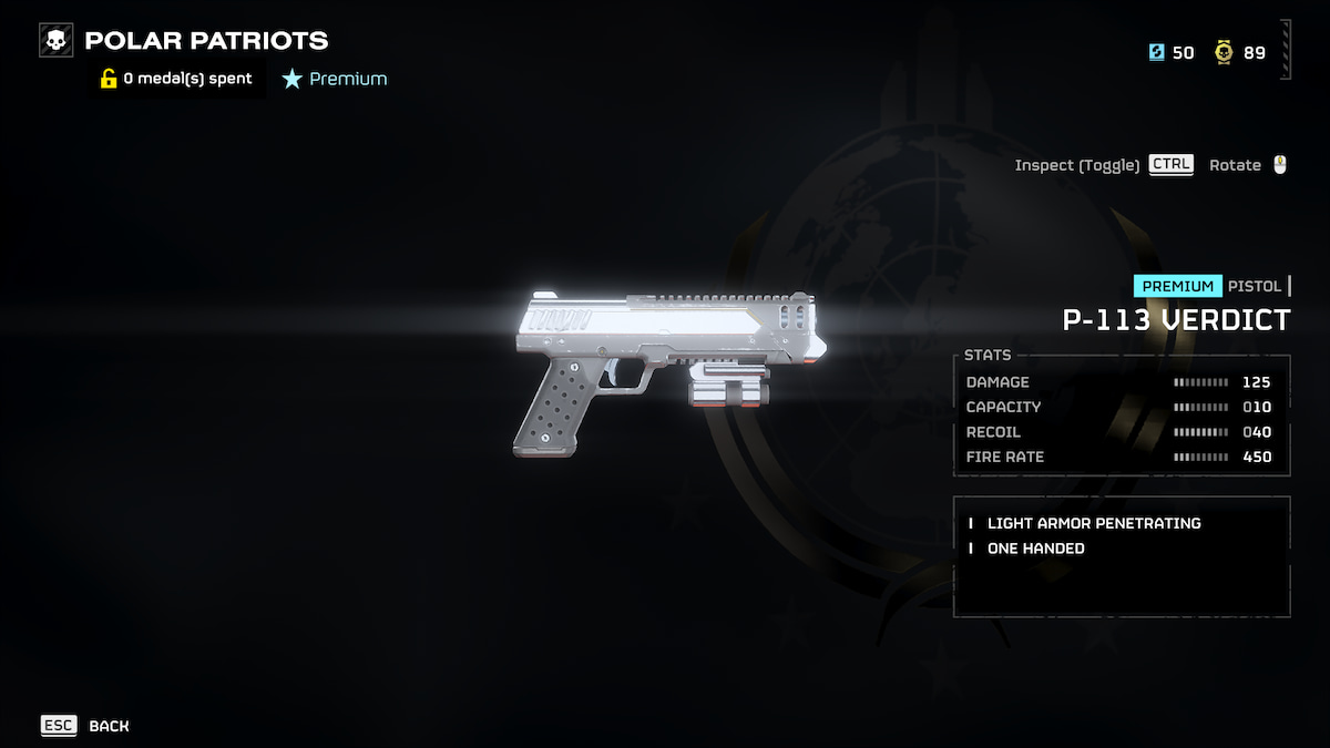 A new sidearm pistol in Helldivers 2.