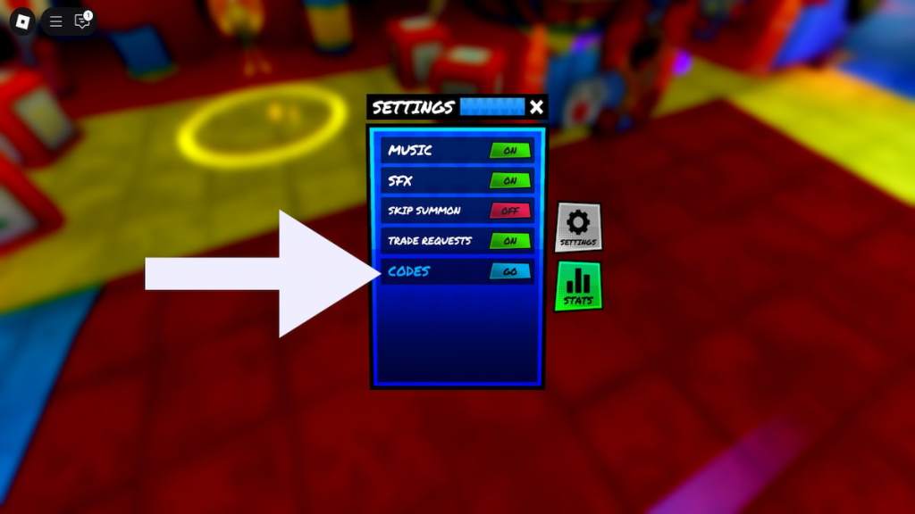 Screenshot of the codes section in Poppy Tower Defense. 