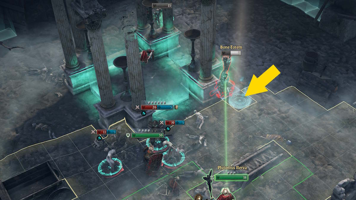 Highlighting the totem pentagrams in the Colony quest in King Arthur: Legion IX