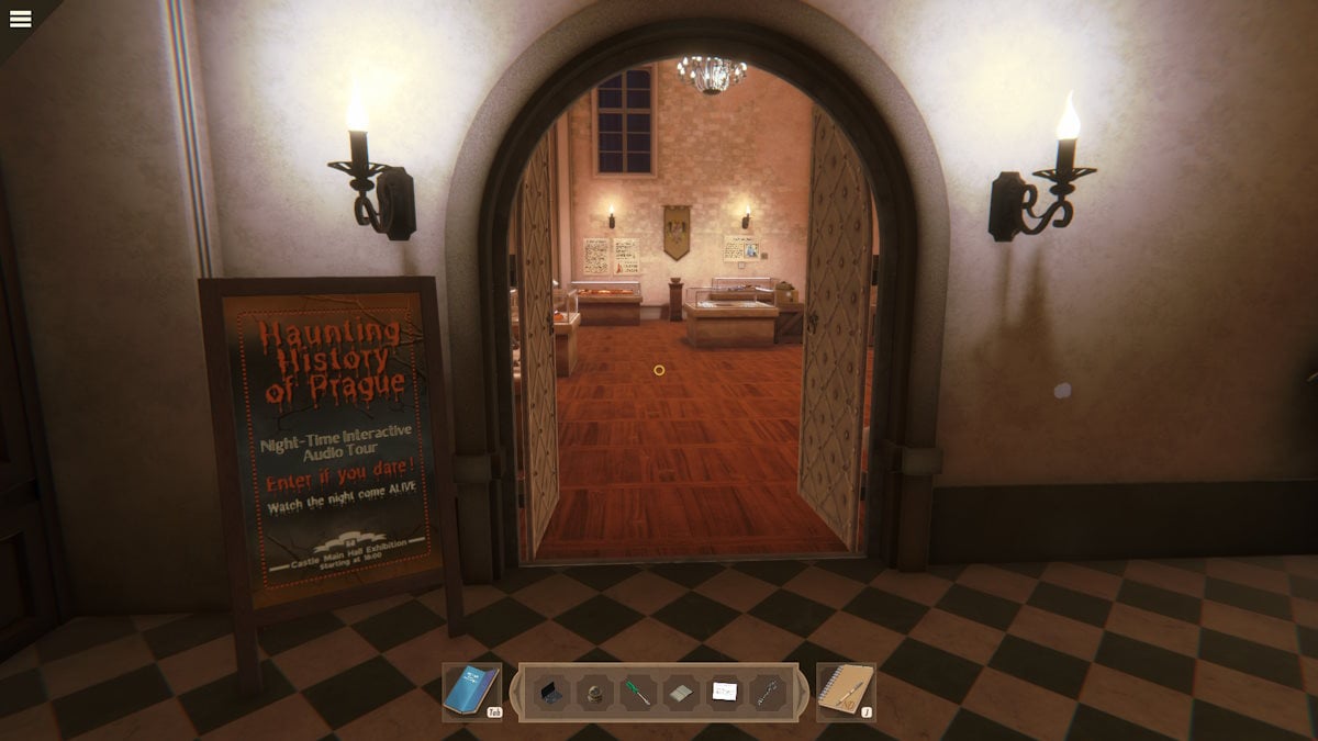 The evening entrance to the exhibition in Nancy Drew: Mystery of the Seven Keys