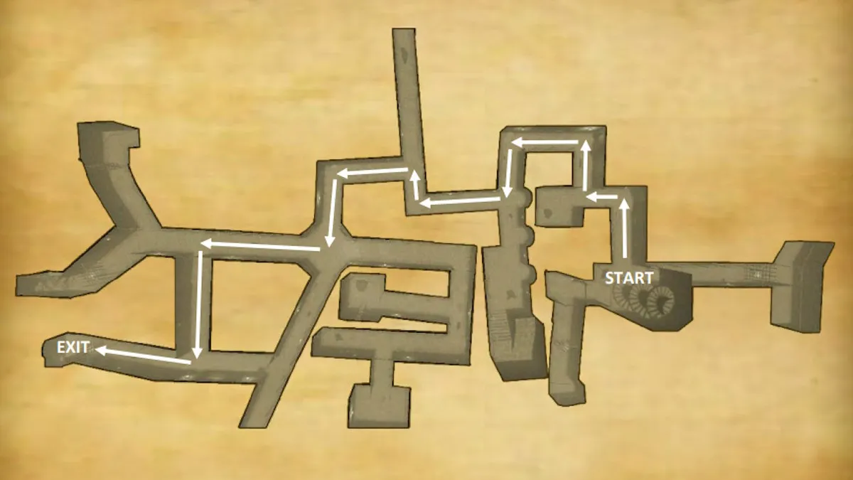 The maze route to escape the tunnels in Nancy Drew: Mystery of the Seven Keys