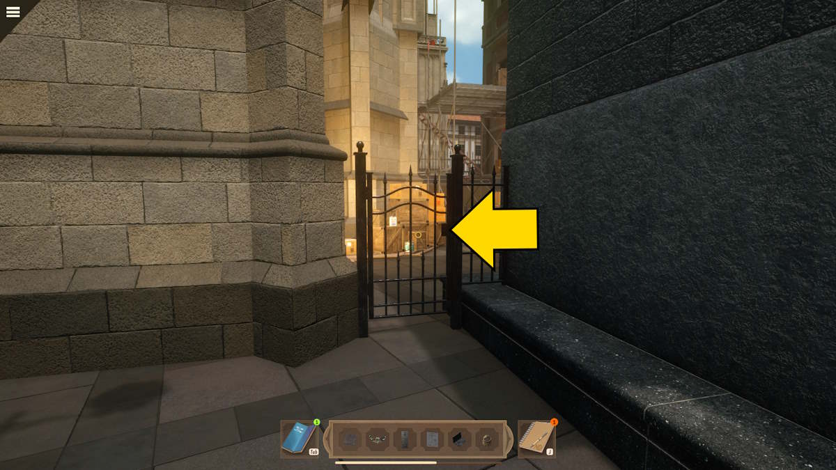The locked gate in Completing the seven keys puzzle in Nancy Drew: Mystery of the Seven Keys