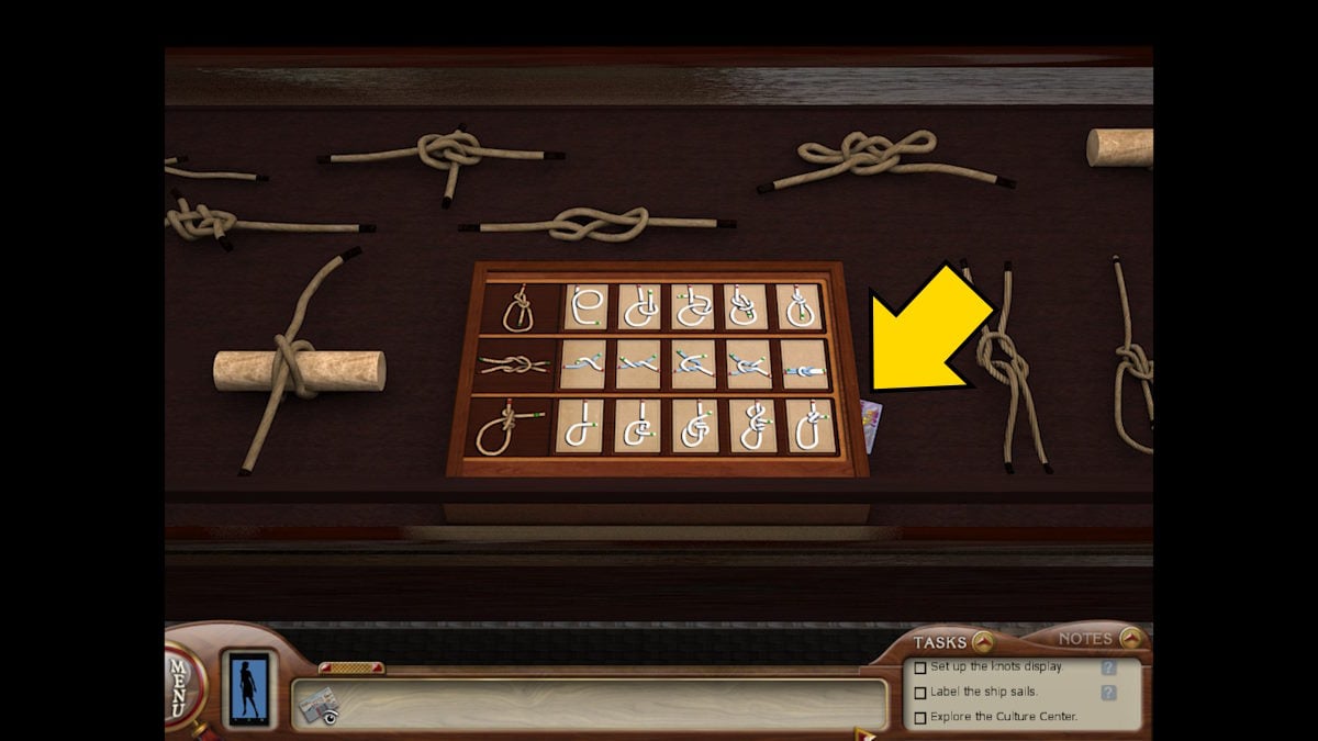 The completed knots puzzleTalking to Soren in the Culture Center in Nancy Drew: Sea Of Darkness