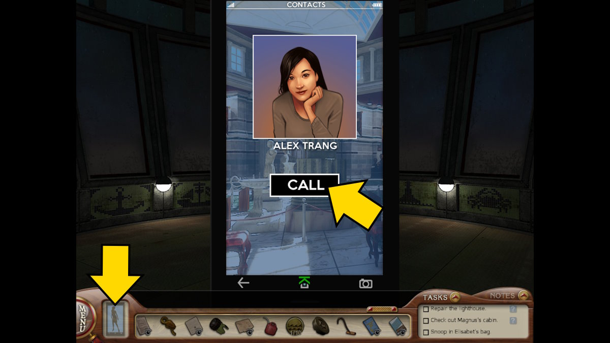 Calling Alex from the lighthouse in Nancy Drew: Sea Of Darkness