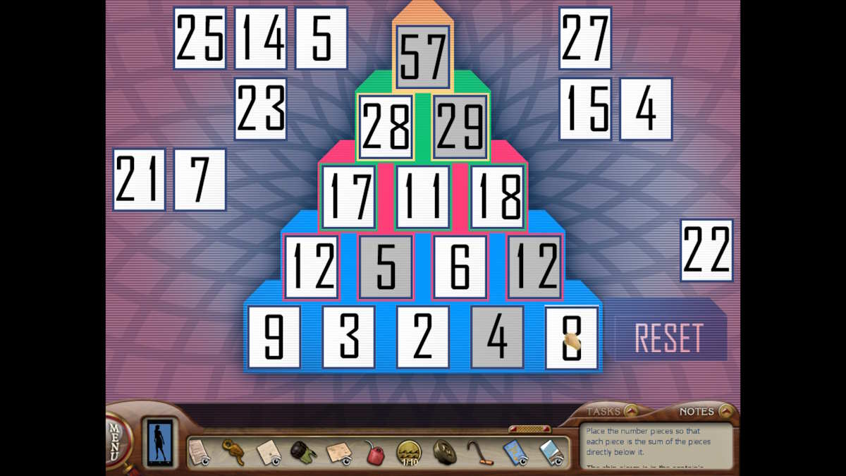The number pyramid puzzle in Nancy Drew: Sea Of Darkness