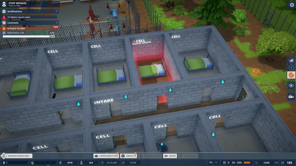 A cell construction error in Prison Architect 2.