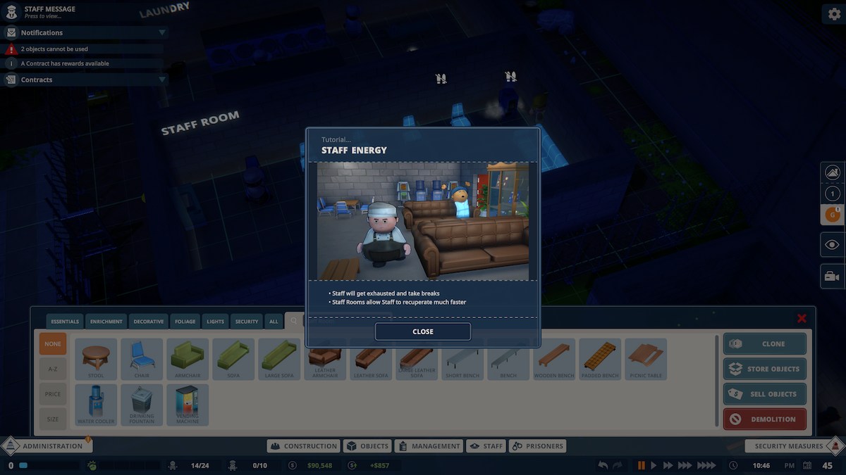 A note about staff energy levels in Prison Architect 2.