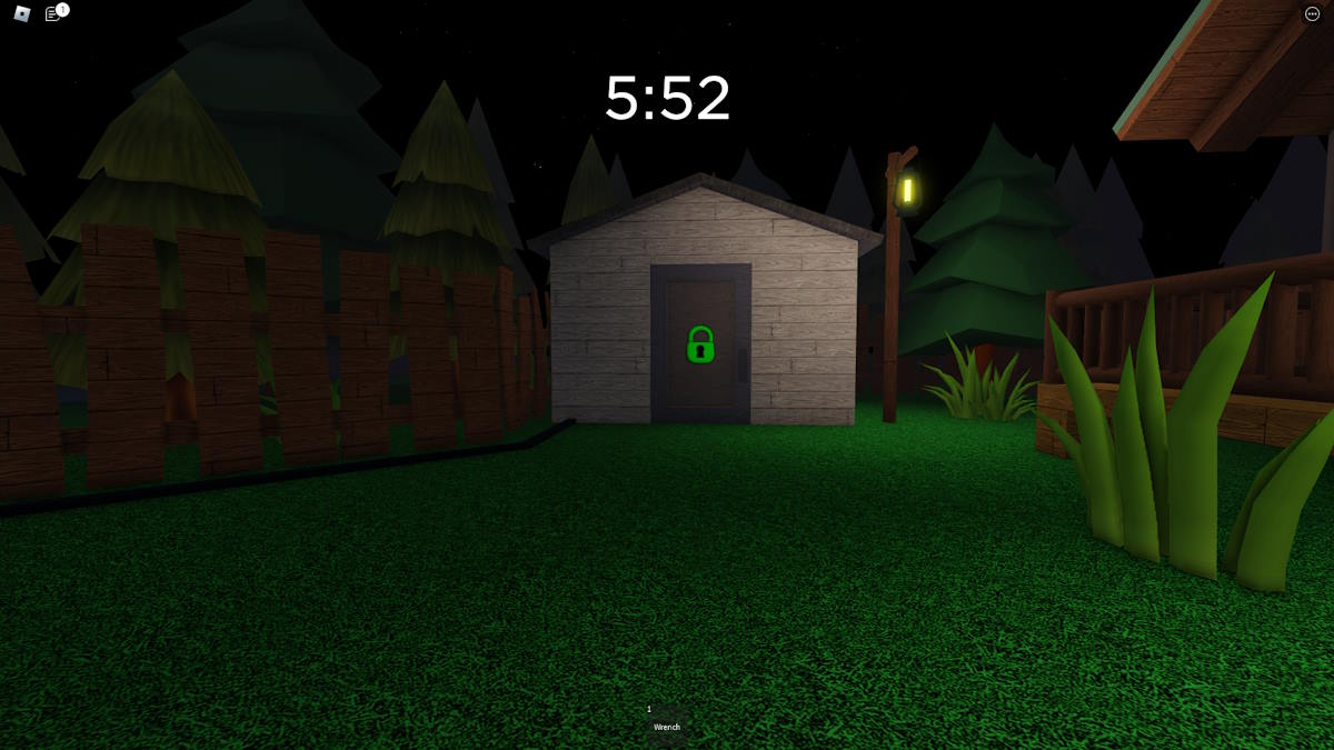 In front of the shed in Roblox Spider