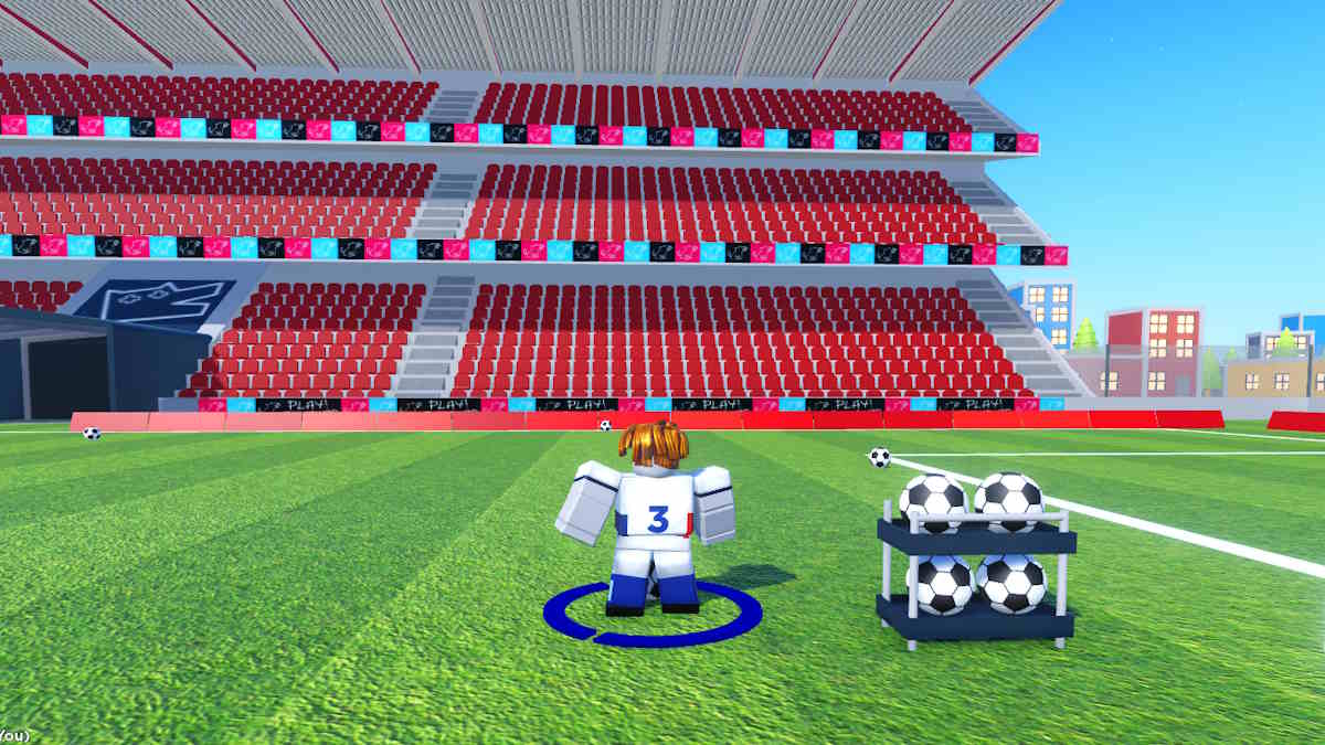 The ball rack perfect for practicing the bicycle kick in Roblox Super League soccer