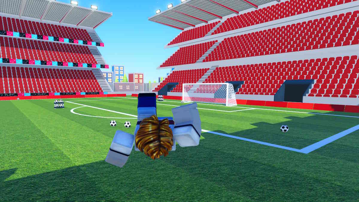 Doing a bicycle kick in Roblox Super League soccer