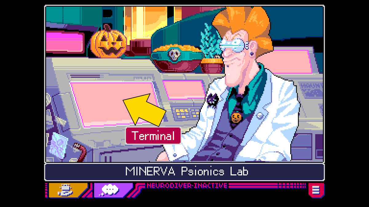 Using Harold's terminal in Read Only Memories: Neurodiver
