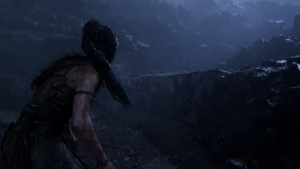 Senua in front of the first stone step in Senua's Saga: Hellblade II