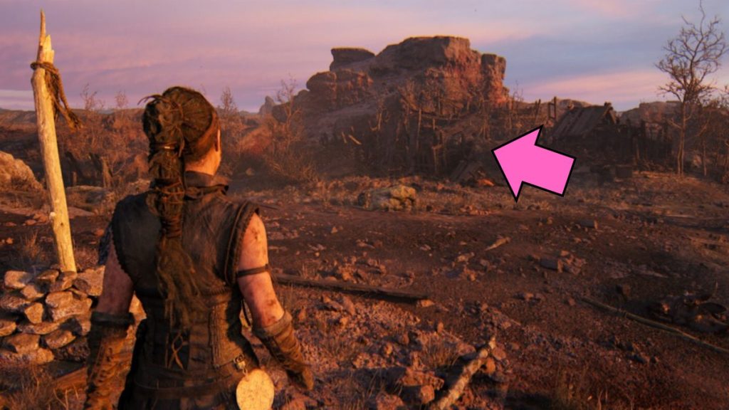 Path to the hidden face and Lorestone on the Red Hills in Senua's Saga: Hellblade II