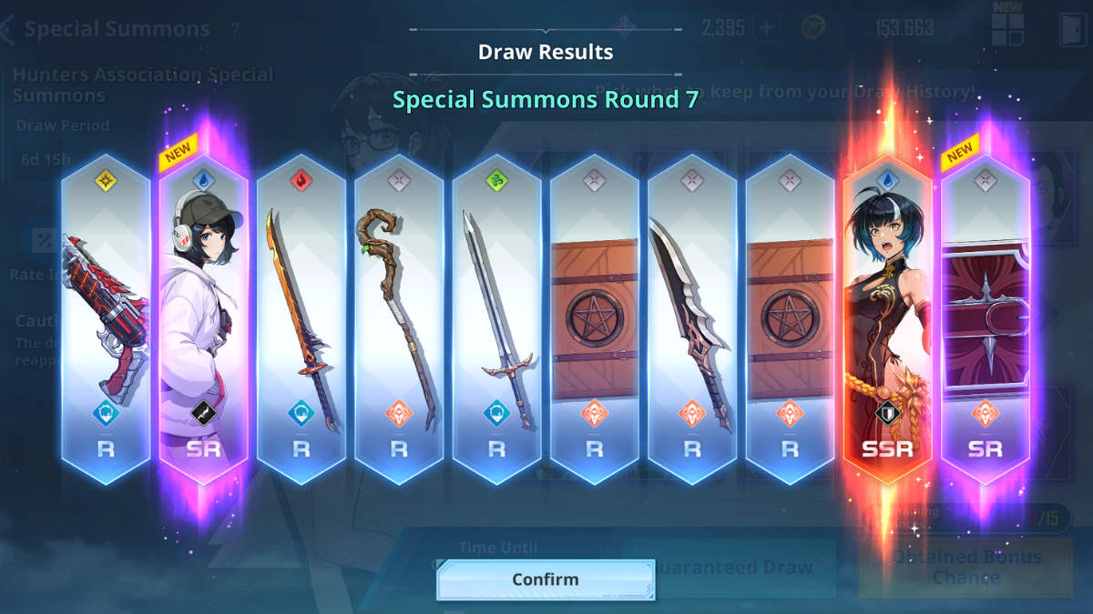 Solo Leveling Arise Special Summon process of pulling for weapons and hunters