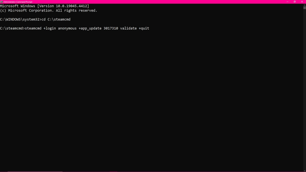 The second command prompt entry for setting up a dedicated server in Soulmask.