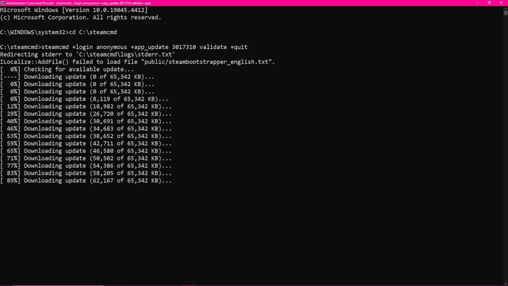 The third command prompt entry for setting up a dedicated server in Soulmask.