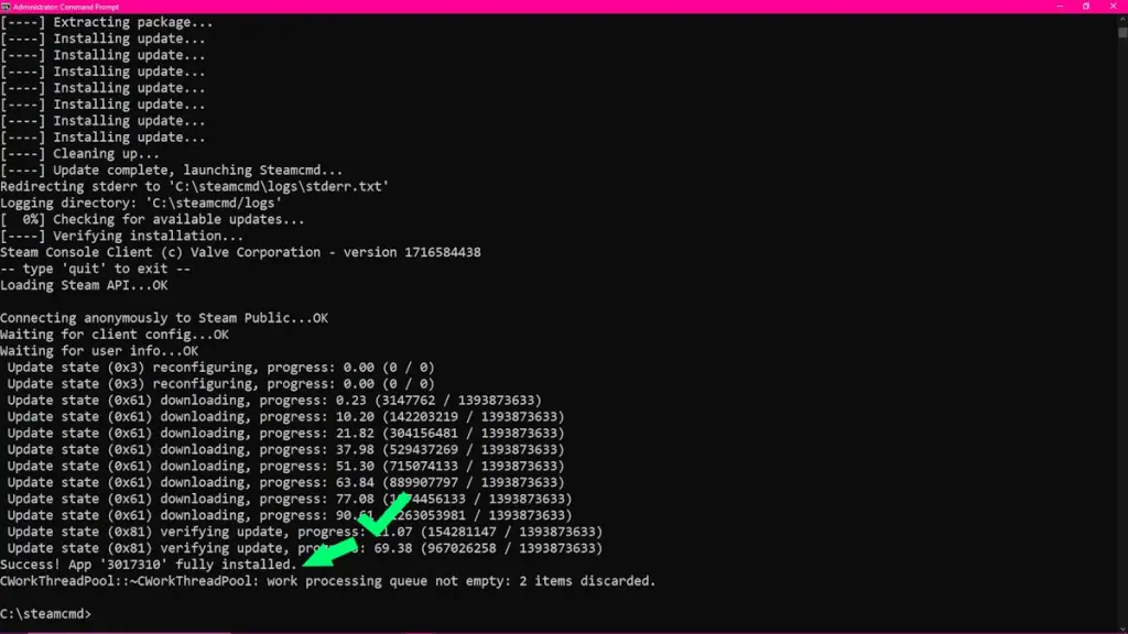 The fourth command prompt entry for setting up a dedicated server in Soulmask.