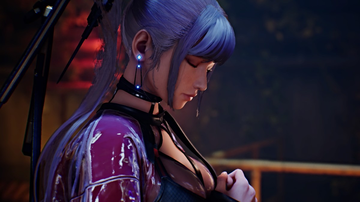 Eve looks at a shrine in Stellar Blade