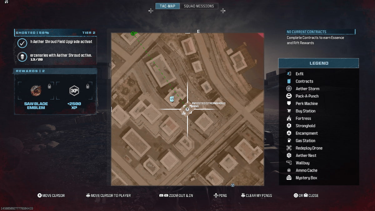 An image of the in-game map showing an example of an infested fortress.