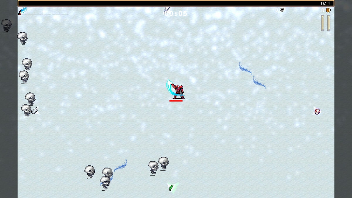 Vampire Survivors Operation Guns Probotector character fighting in the snow area