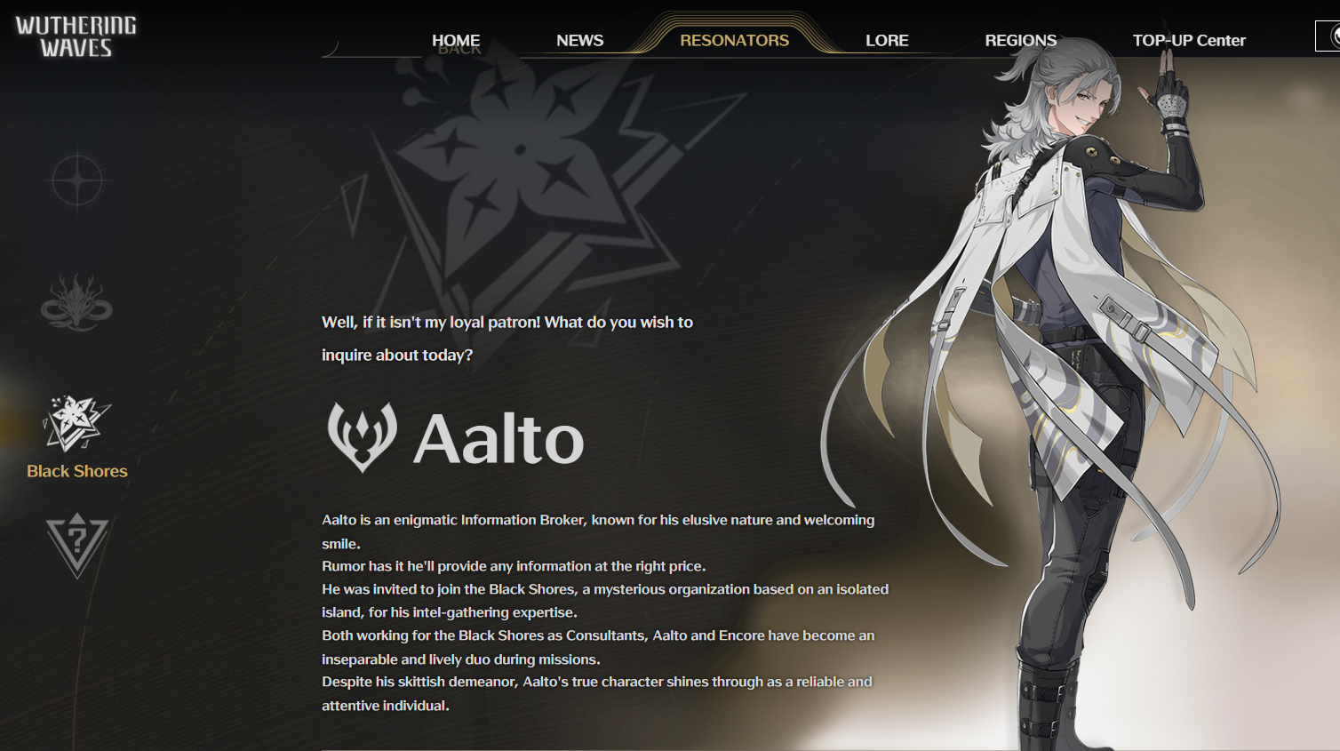 The official Wuthering Waves page for Aalto.