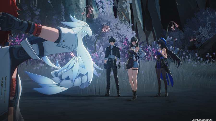 Four characters talking to each other during a cutscene in Wuthering Waves.