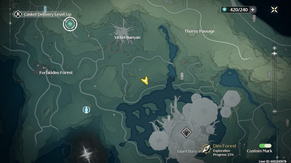 The location of the Dim Forest Energy Matrix puzzle in Wuthering Waves.