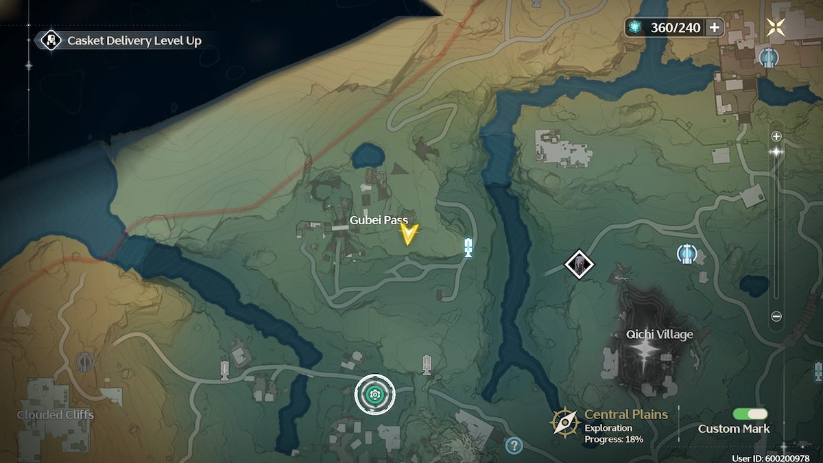 The location of the Energy Matrix puzzle near Gubei Pass in Wuthering Waves. 