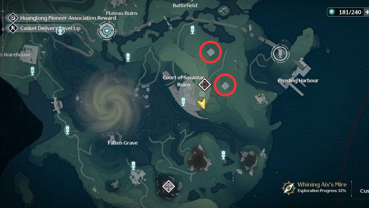 Map location of the two guide crystals needed to power the cube machine in Wuthering Waves