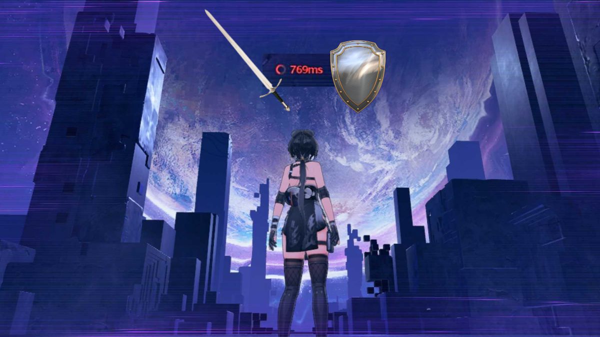 Wuthering Waves Rover looking up to fight against the mighty 769ms ping