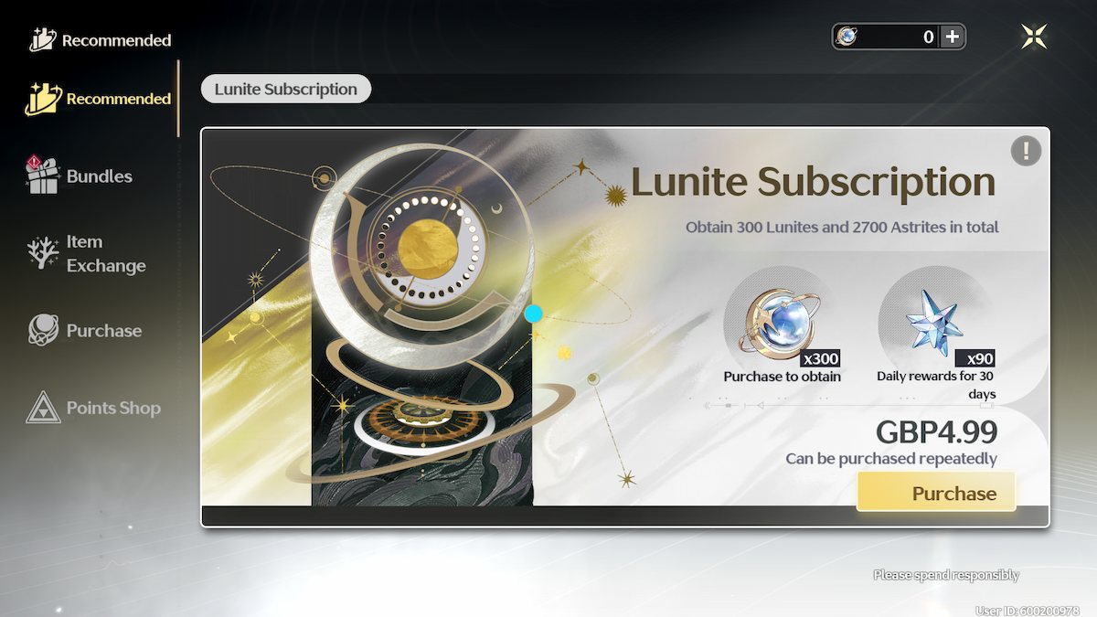 Lunite subscription in Wuthering Waves.