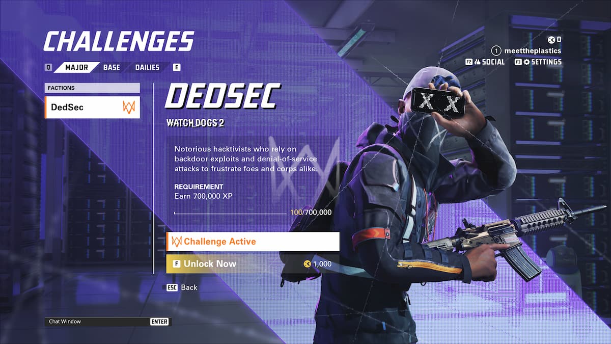 A menu showing specific faction challenges in XDefiant.
